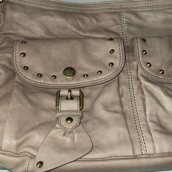 Marc Jacobs Tan Studded Leather Top Zip Front Pocket Hobo Shoulder Bag - Picture 5 of 16